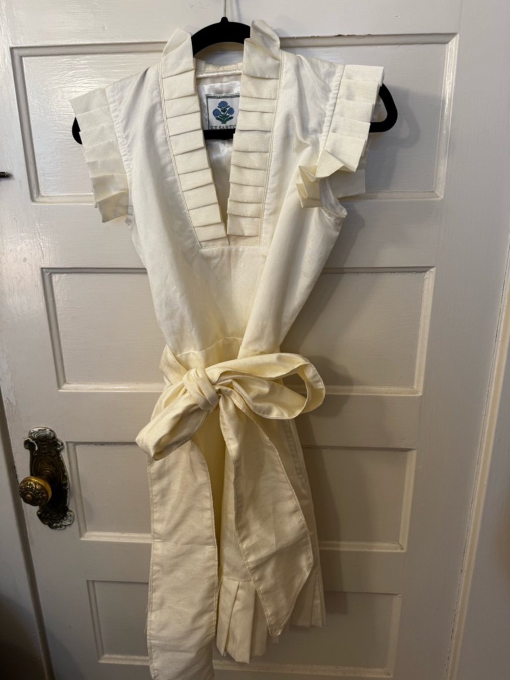 Sue Sartor Ivory Silk Taffeta Pleated Flounce Mini Dress Sleeveless SZ Small UEC